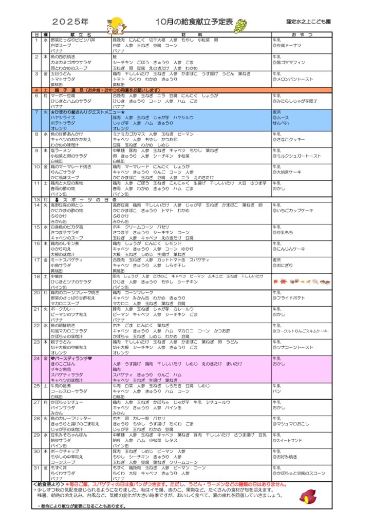 献立表10のサムネイル