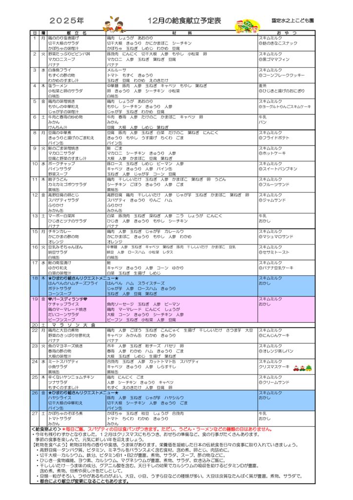 献立表12月のサムネイル